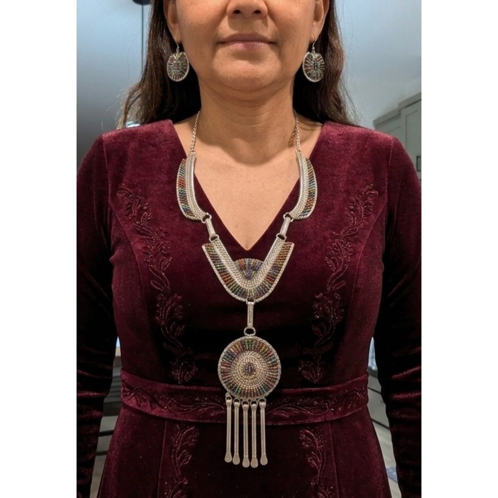 Navajo Multi-Stone Petit Needle Point Necklace and Earrings‎ Set jewelry**